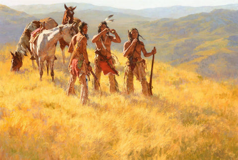 Dust of Many Pony Soldiers - Contemporary Western American Indian Art Painting by Herald