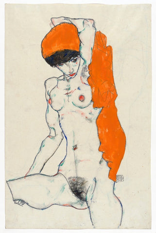 Egon Schiele - Standing Nude With Orange Drapery by Egon Schiele