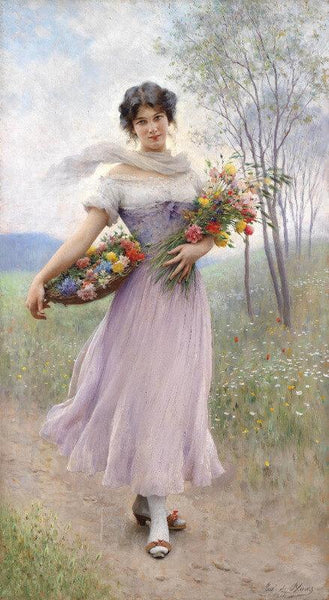 Girl In A Lilac-Coloured Dress With A Bouquet Of Flowers - Life Size Posters