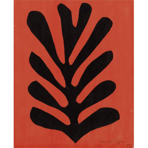 Black Leaf On Red Background (Feuille Noire sur Fond Rouge) – Henri Matisse - Cutouts Lithograph Art Print by Henri Matisse