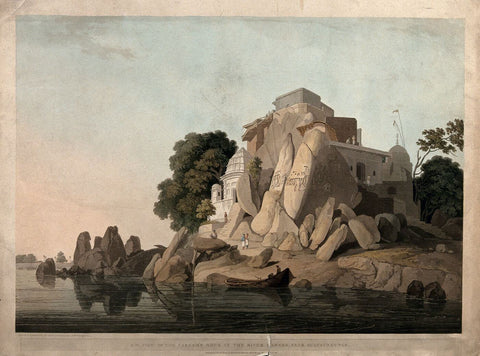 Fakirs Rock on the River Ganges, Bihar - William Daniell - Vintage Orientalist Paintings of India c1800 - Posters by William Daniell