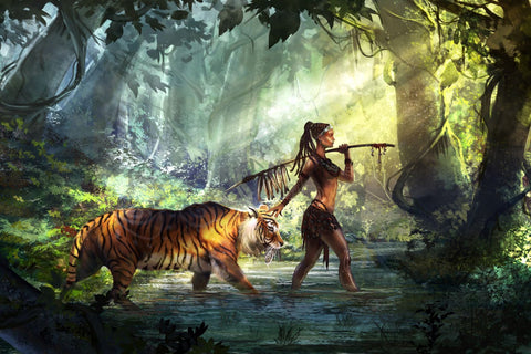 Fantasy Art - Woman Warrior With Tiger by James Britto
