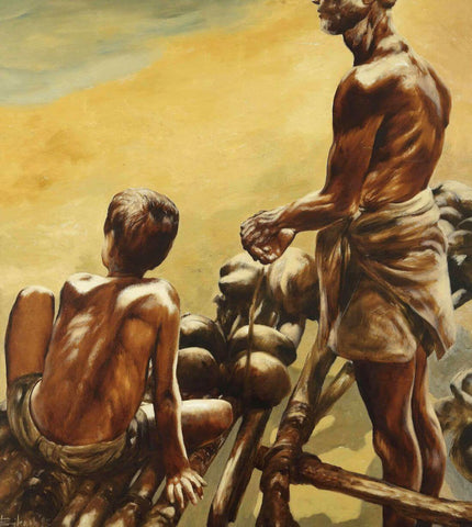 Father And Son - Bikas Bhattacharji - Indian Contemporary Painting by Bikash Bhattacharjee