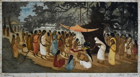 Festival - Haren Das - Bengal School Art Etching by Haren Das