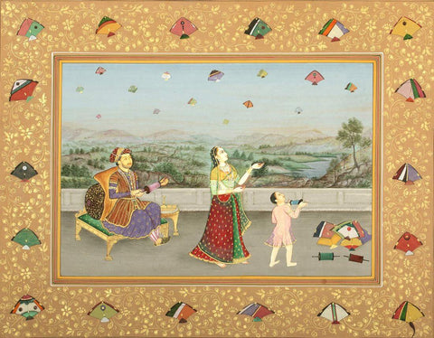 Festival Of Kites - Vintage Indian Miniature Art Painting by Miniature Vintage