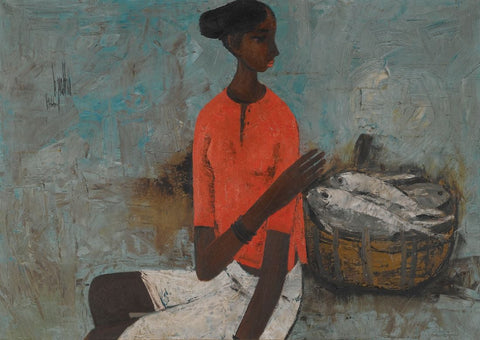 Fishergirl - B Prabha - Indian Painting - Posters