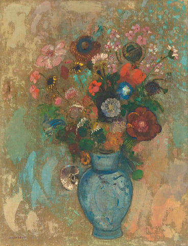 Flowers In  Blue Vase (Fleurs Dans Un Vase Bleu) - Odilon Redon - Floral Painting - Posters