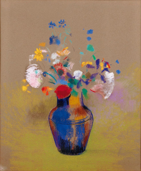 Flowers On Gray Background (Fleurs Sur Fond Gris) - Odilon Redon - Floral Painting - Framed Prints