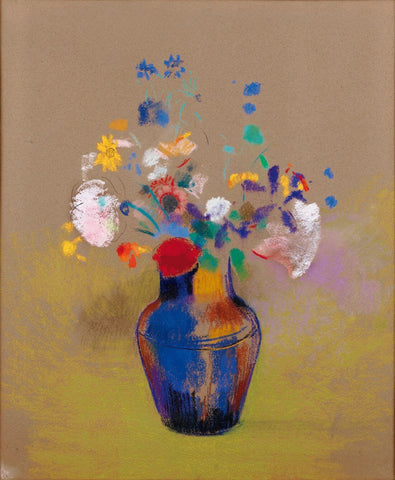 Flowers On Gray Background (Fleurs Sur Fond Gris) - Odilon Redon - Floral Painting - Framed Prints