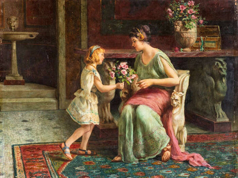 Flowers for Mothers Birthday - Guglielmo Zocchi - European Art Painting by Guglielmo Zocchi