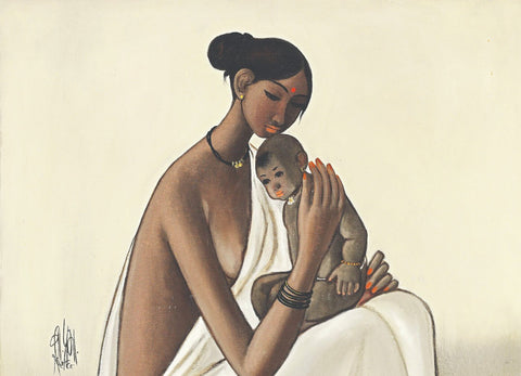 Folk Woman With Child by B. Prabha