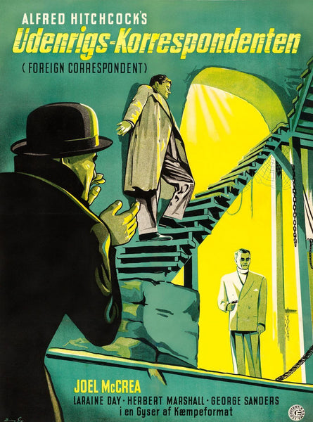 Foreign Correspondent (German Release) - Alfred Hitchcock - Classic Hollywood Movie Poster - Life Size Posters