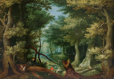 Forest Landscape With Stag Hunt