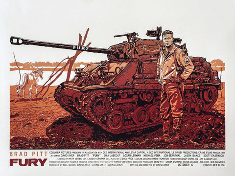 Fury - Brad Pitt - Hollywood War WW2 Movie Art Poster by Kaiden thompson