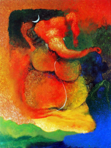 Ganapati Contemporary Abstract Ganesha Painting by Shoba Shetty