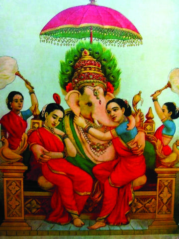 Ganesha with conserts Riddi \u0026 Siddi by Raja Ravi Varma