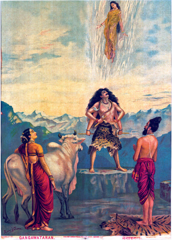 Gangawataran - Descent of Ganga - Raja Ravi Varma Oleograph Print- Indian Painting by Raja Ravi Varma