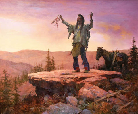 Gathering Sage for the Sundance - Contemporary Western American Indian Art Painting by Herald