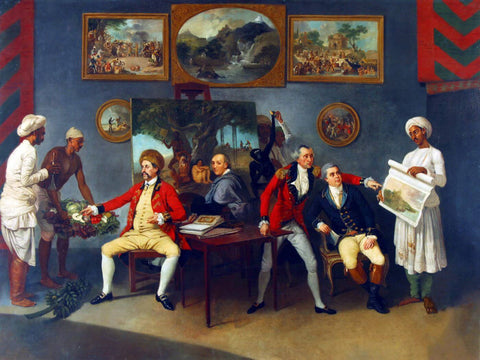 General Claude Martin And His Friends with the painter in the background at Lucknow - Johan Zoffany - c1786 Vintage Orientalist Paintings of India
