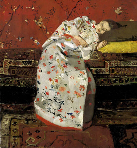 Girl in a White Kimono (Mädchen in Einem Weißen Kimono)- George Breitner - Dutch Impressionist Painting by George Hendrik Breitner