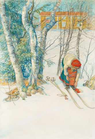 Girl On Skis - Carl Larsson - Water Colour Impressionist Art Painting by Carl Larsson