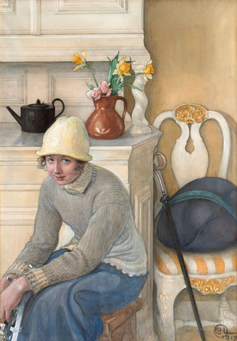 Girl With Ice Skates - Carl Larsson - Water Colour Impressionist Art Painting by Carl Larsson