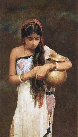 Girl With Water Pot - Hemendranath Mazumdar - Indian Masters Painting by Hemen Mazumdar