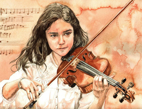 Girl With The Violin And Dreams In Her Eyes - Life Size Posters