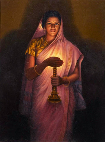 Woman With The Lamp - Framed Prints by Raja Ravi Varma