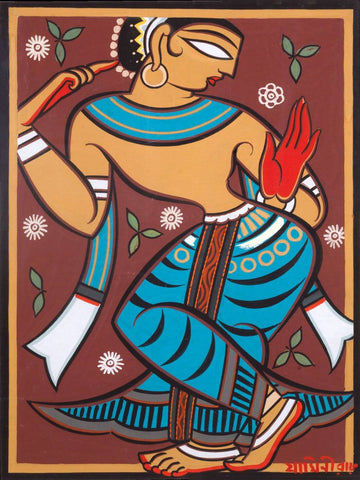 Gopini (Dancer - Blue) - Jamini Roy - Bengal School - Indian Masters Painting by Jamini Roy