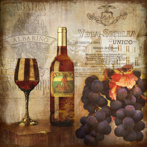 Wine And Grapes Vintage Art by Hitesh Tulsani