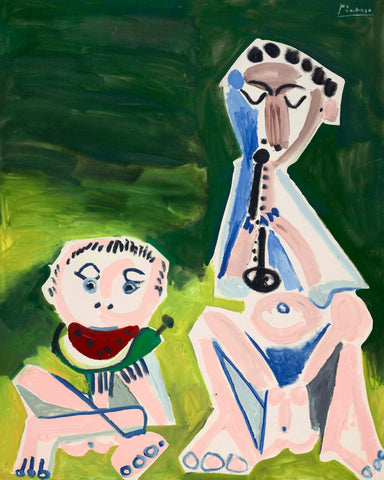 Flute Player and Pasta Eater (Joueur de flute et mangeur de past que) – Pablo Picasso Painting by Pablo Picasso