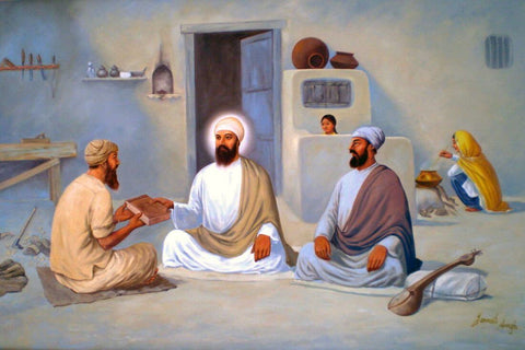 Guru Nanak Ji With Bhai Lalo - Indian Sikhism Art Painting by Akal