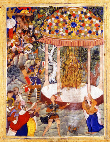 Hamza burns Zarathustra’s Chest - Vintage Zoroastrian Painting by Tallenge Store