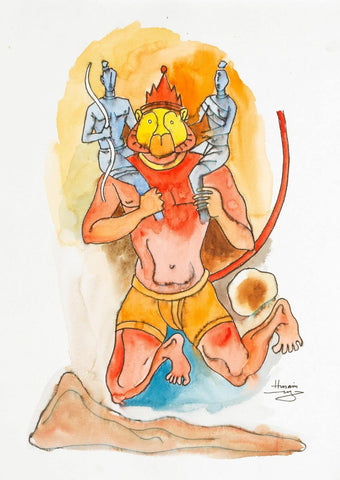Hanuman (Carrying Ram And Lakshman) - Maqbool Fida Husain - Ramayan Painting by M F Husain