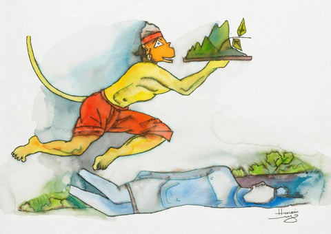 Hanuman (Carrying Sanjeevani Mountain For Lakshman) - M F Husain - Ramayan Painting by M F Husain