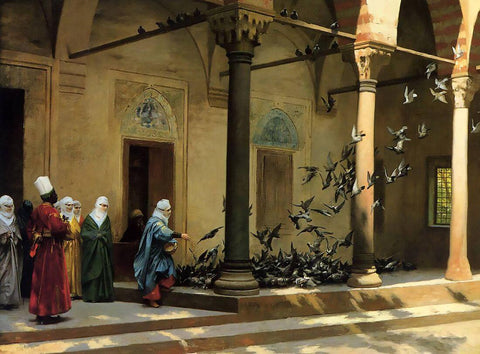 Harem Women Feeding Pigeons - Jean-Léon Gérôme by Jean Leon Gerome