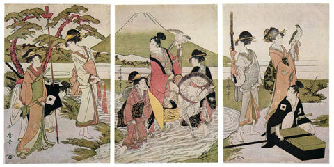 Hawking Party In Front Of Mount Fuji - Kitagawa Utamaro - Ukiyo-e Woodblock Print Art Painting - Large Art Prints by Kitagawa Utamaro
