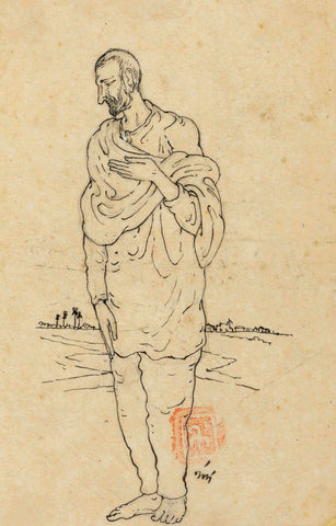 Holy Man - Preparatory Drawing - Nandalal Bose - Bengal School Indian Art Painting by Nandalal Bose