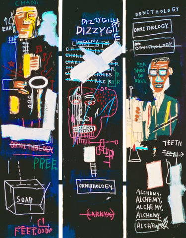 Horn PLayers (Charlie Parker And Dizzy Gillespie) - Jean-Michel Basquiat - Neo Expressionist Painting by Jean-Michel Basquiat