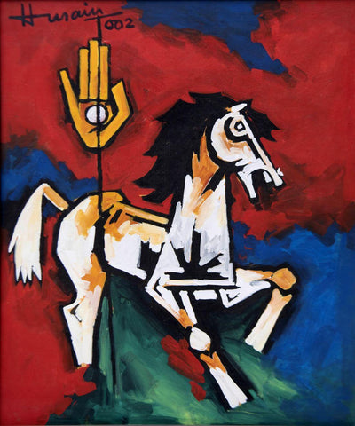 Horse With Trishul - Maqbool Fida Husain - Large Art Prints by M F Husain