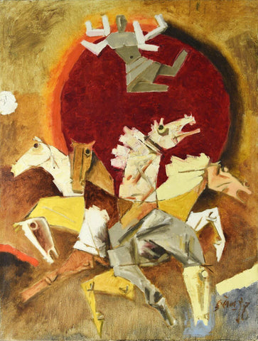 Horses In the Sun - Maqbool Fida Husain – Painting by M F Husain
