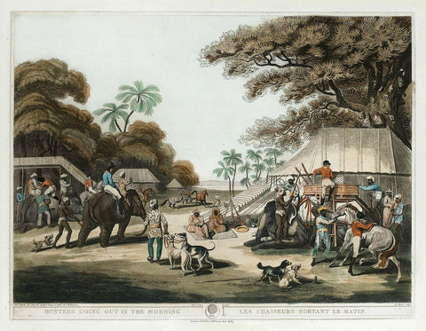 Hunters Going Out In The Morning -  Thomas Williamson and Samuel Howitt - Orientalist Lithograph Print Art Painting by Thomas Williamson and Samuel Howitt