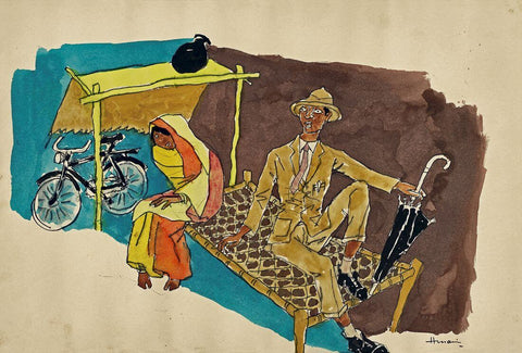 British Raj Procession - Village by M F Husain