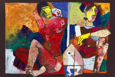 Man And Woman Seated - Maqbool Fida Husain - Canvas Prints