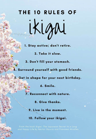 Ikigai ???? - 10 Rules For A Long An Happy Life - Japanese Concept Motivational Poster - Framed Prints by Tallenge