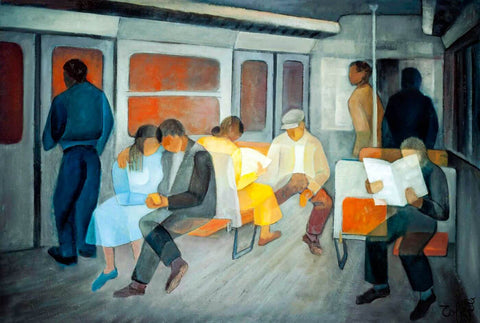 In The Subway (Dans le metro) - Louis Toffoli - Contemporary Art Painting by Louis Toffoli