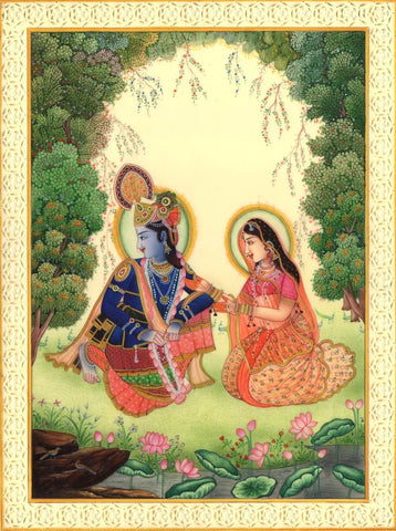 Krishna Radha Spiritual Art - Deccan Painting - Indian Miniature painting by Miniature Art