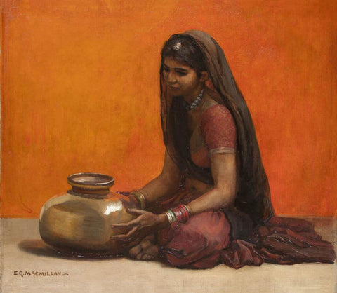 Indian Woman With Bowl - E G MacMillan - Orientalist Art Painting by Tallenge