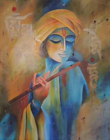 Indian Art - Contemporary Collection - Digital Painting - Krishna Playing flute - Framed Prints by Dheeraj